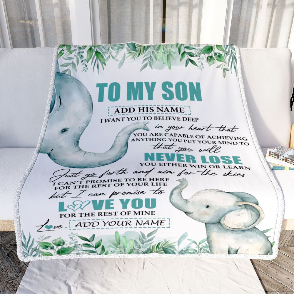Personalized To My Son Blanket From Mom Dad Mother Father You Will Never Lose Elephant Son Birthday Gifts Graduation Christmas Customized Fleece Throw Blanket | teecentury