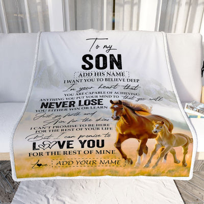 Personalized To My Son Blanket From Mom Dad Mother Father You Will Never Lose Horse Son Birthday Gifts Graduation Christmas Customized Fleece Throw Blanket | teecentury