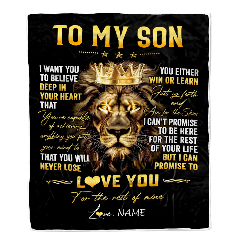 Personalized To My Son Blanket From Mom Dad Mother Father You Will Never Lose Lion Son Birthday Graduation Christmas Customized Fleece Throw Blanket | teecentury