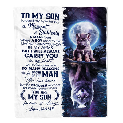 Personalized To My Son Blanket From Mom Dad Mother I Close My Eyes Wolf Son Birthday Graduation Christmas Customized Gift Fleece Throw Blanket | teecentury