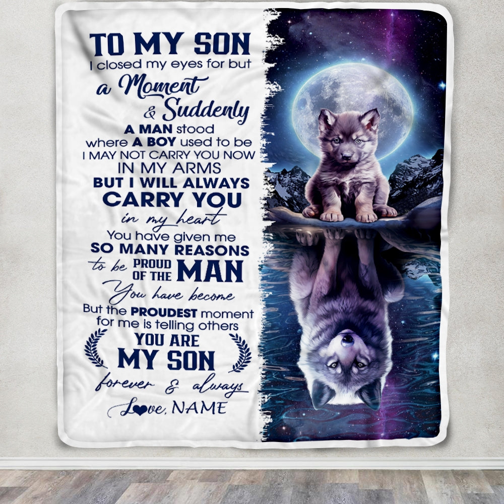 Personalized To My Son Blanket From Mom Dad Mother I Close My Eyes Wolf Son Birthday Graduation Christmas Customized Gift Fleece Throw Blanket | teecentury