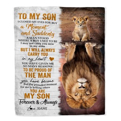 Personalized To My Son Blanket From Mom Dad Mother Lion Proud Of The Man You Have Become Son Birthday Graduation Christmas Customized Fleece Throw Blanket | teecentury