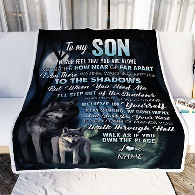 Personalized To My Son Blanket From Mom Dad Mother Never Feel That You Are Alone Wolf Son Birthday Graduation Christmas Customized Gift Fleece Throw Blanket | teecentury