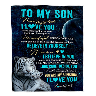 Personalized To My Son Blanket From Mom Dad Mother Never Forget I Love You White Tiger Son Birthday Graduation Christmas Customized Bed Fleece Throw Blanket | teecentury