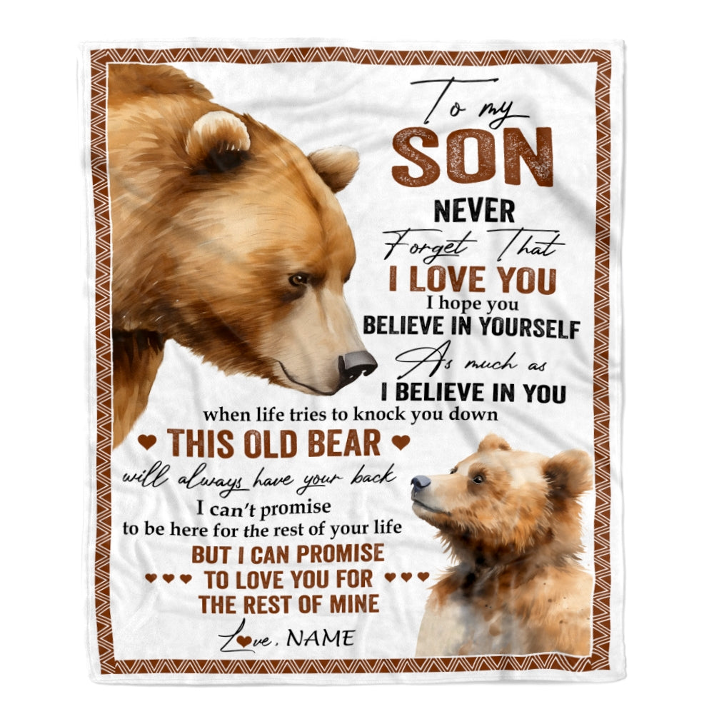 Personalized To My Son Blanket From Mom Dad Mother Never Forget That I Love You Bear Son Birthday Graduation Christmas Customized Bed Fleece Throw Blanket | teecentury