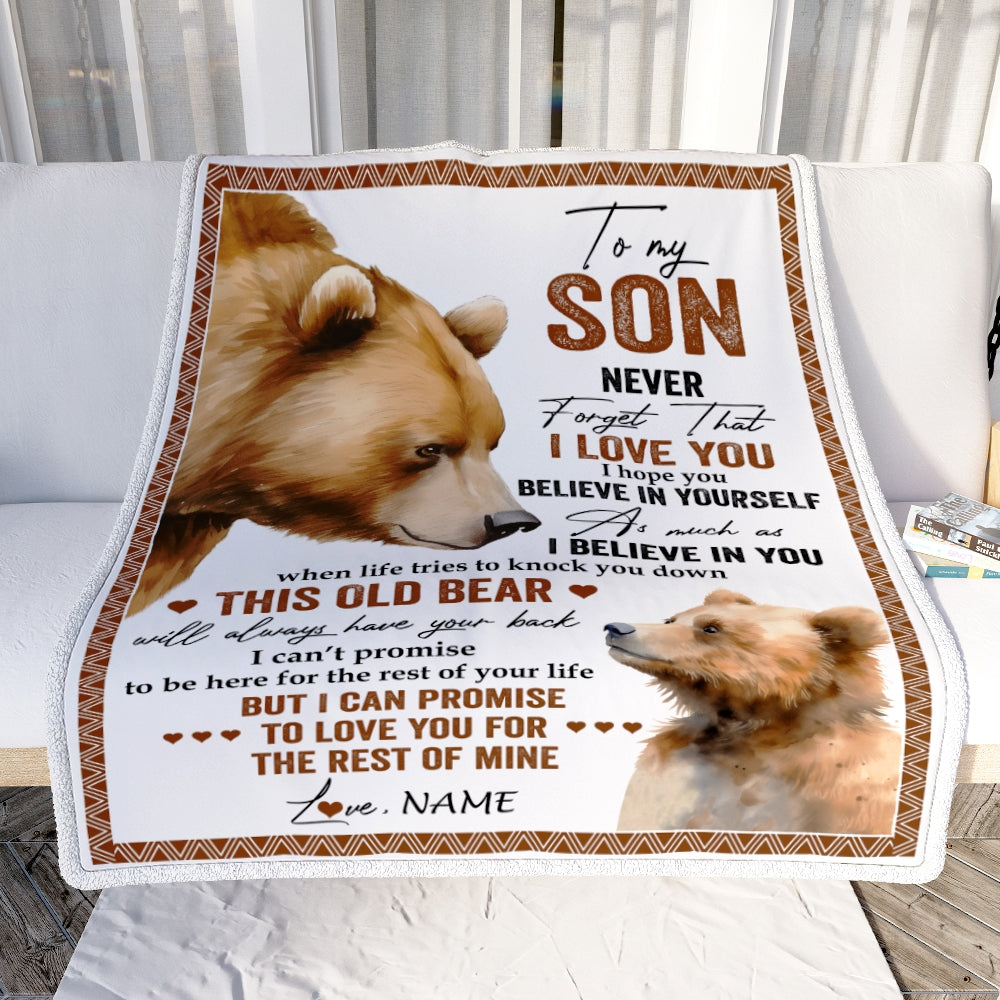 Personalized To My Son Blanket From Mom Dad Mother Never Forget That I Love You Bear Son Birthday Graduation Christmas Customized Bed Fleece Throw Blanket | teecentury
