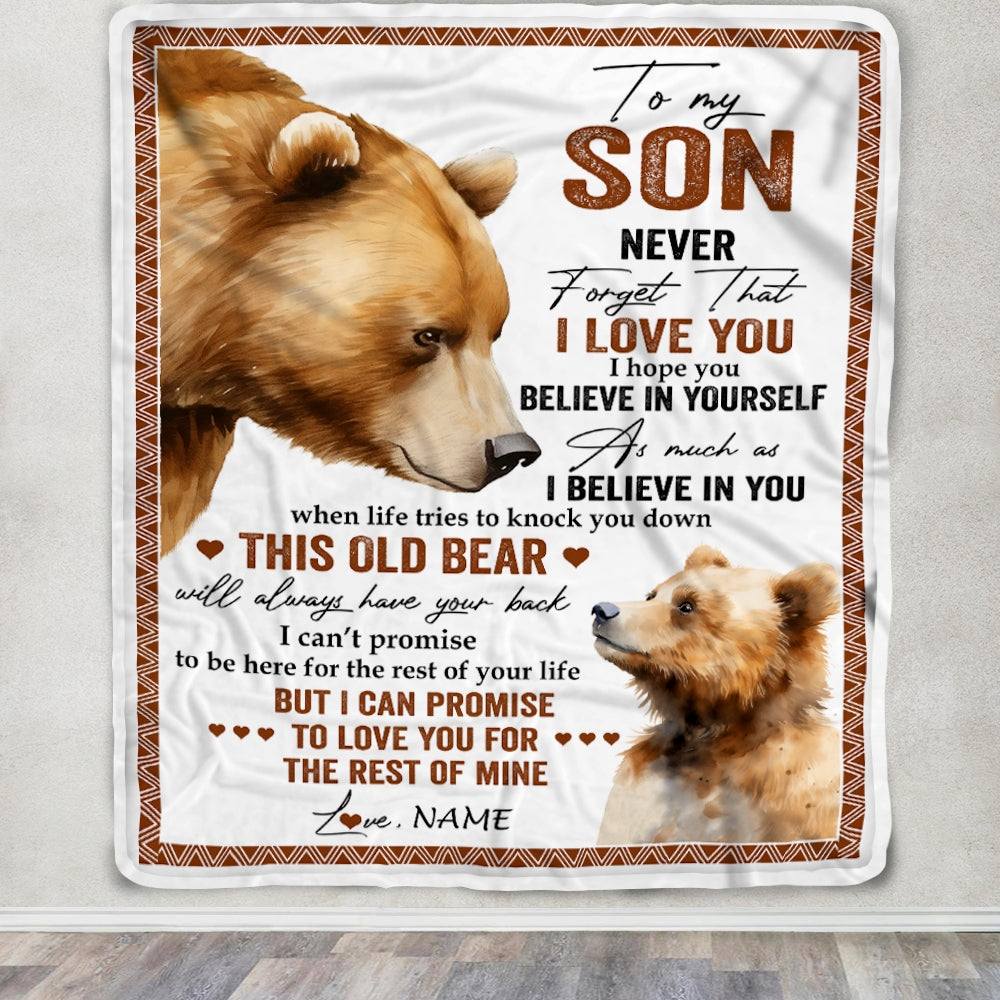 Personalized To My Son Blanket From Mom Dad Mother Never Forget That I Love You Bear Son Birthday Graduation Christmas Customized Bed Fleece Throw Blanket | teecentury