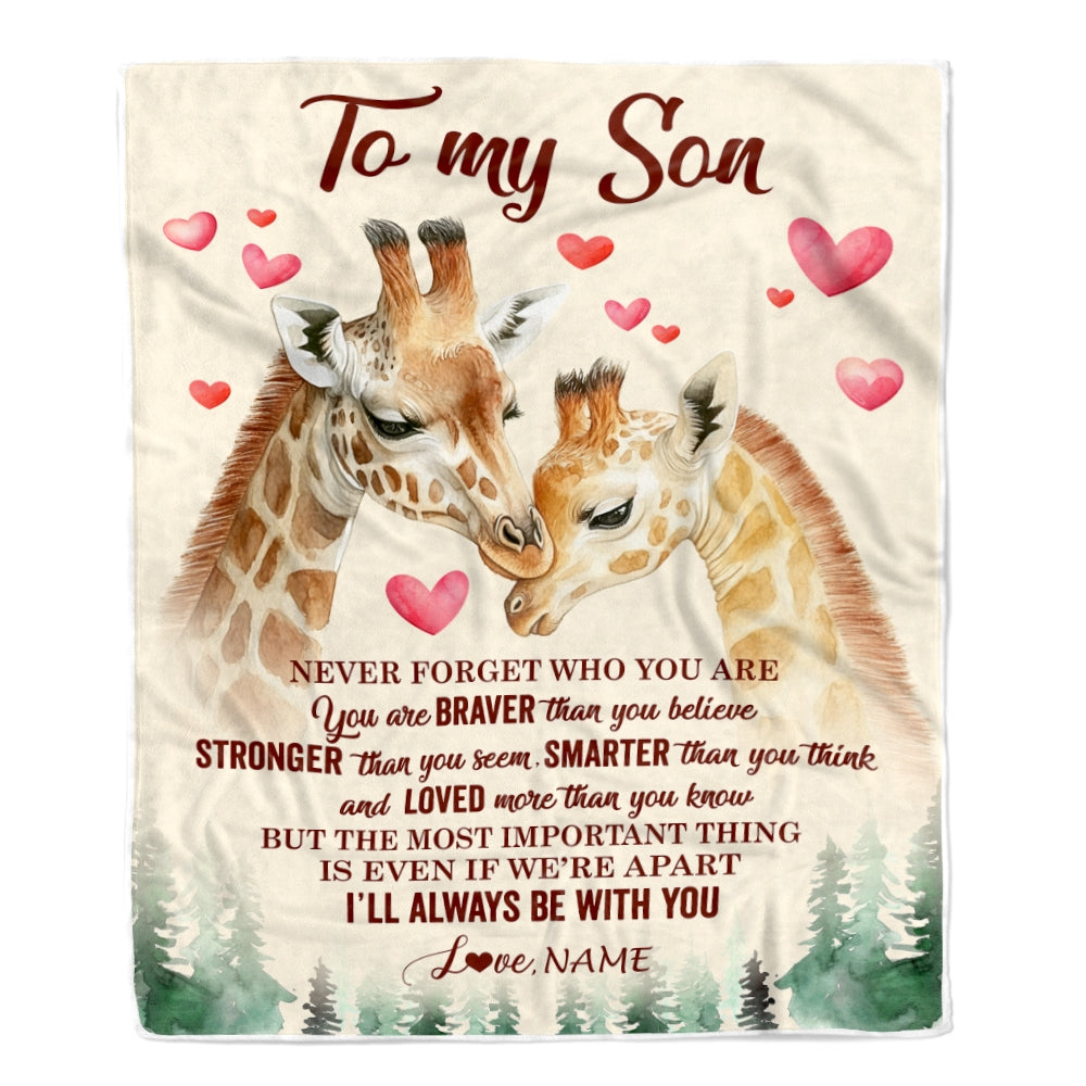 Personalized To My Son Blanket From Mom Dad Mother Never Forget Who Are You Giraffe Son Birthday Graduation Christmas Customized Fleece Throw Blanket | teecentury
