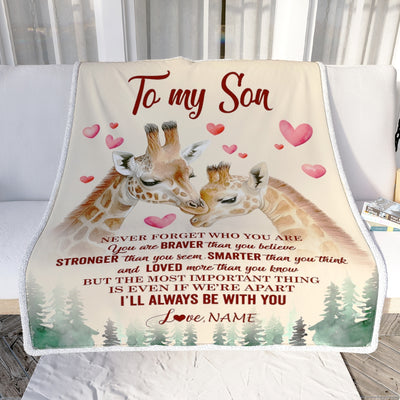 Personalized To My Son Blanket From Mom Dad Mother Never Forget Who Are You Giraffe Son Birthday Graduation Christmas Customized Fleece Throw Blanket | teecentury