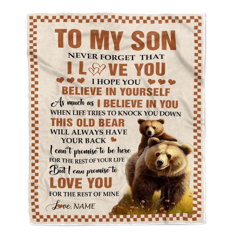 Personalized To My Son Blanket From Mom Dad Mother This Old Bear Love You Son Birthday Gifts Graduation Christmas Customized Bed Fleece Throw Blanket | teecentury
