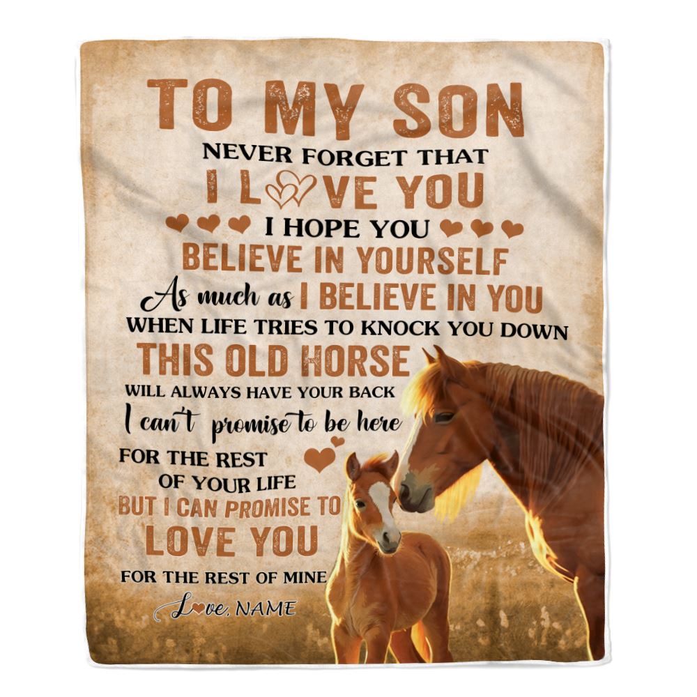 Personalized To My Son Blanket From Mom Dad Mother This Old Horse Love Son Birthday Gifts Graduation Christmas Customized Bed Fleece Throw Blanket | teecentury