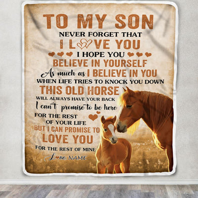Personalized To My Son Blanket From Mom Dad Mother This Old Horse Love Son Birthday Gifts Graduation Christmas Customized Bed Fleece Throw Blanket | teecentury