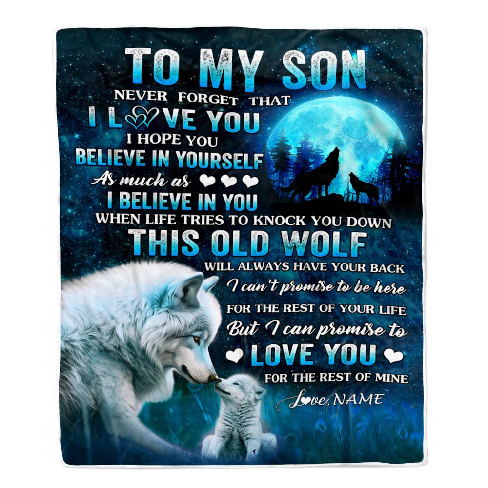Personalized To My Son Blanket From Mom Dad Mother This Old Wolf Love Son Birthday Gifts Graduation Christmas Customized Bed Fleece Throw Blanket | teecentury