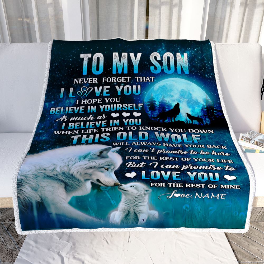 Personalized To My Son Blanket From Mom Dad Mother This Old Wolf Love Son Birthday Gifts Graduation Christmas Customized Bed Fleece Throw Blanket | teecentury