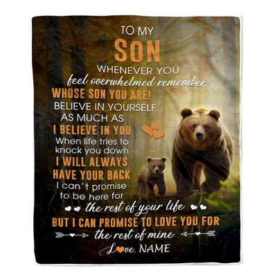 Personalized To My Son Blanket From Mom Dad Mother Whenever You Feel Bear Son Birthday Gifts Graduation Christmas Customized Bed Fleece Throw Blanket | teecentury