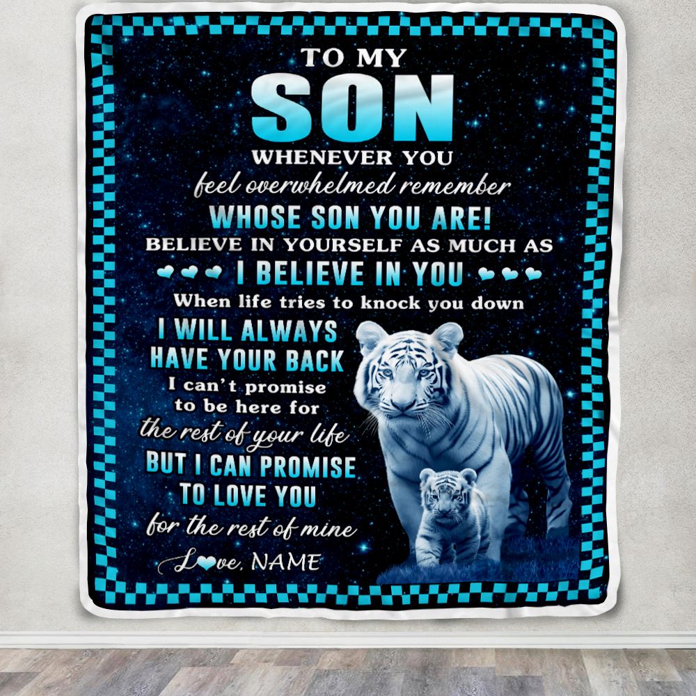 Personalized To My Son Blanket From Mom Dad Mother Whenever You Feel White Tiger Son Birthday Gifts Graduation Christmas Customized Bed Fleece Throw Blanket | teecentury