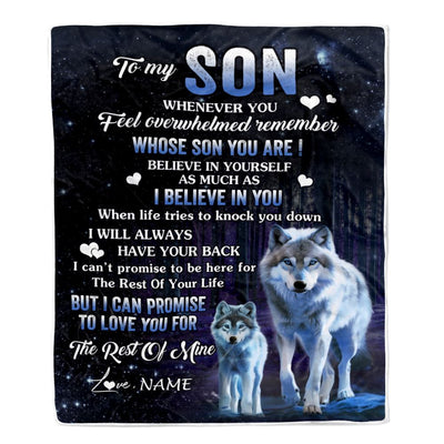Personalized To My Son Blanket From Mom Dad Mother Whenever You Feel Wolf Son Birthday Gifts Graduation Christmas Customized Bed Fleece Throw Blanket | teecentury