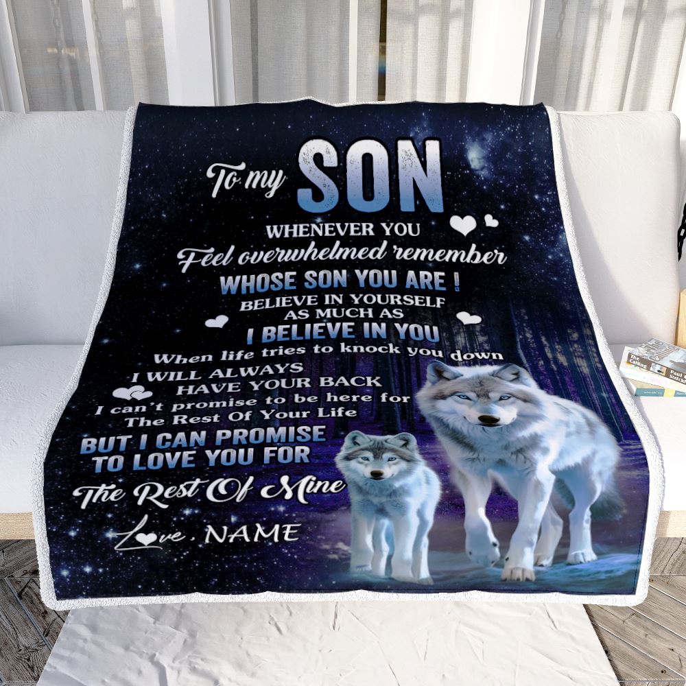 Personalized To My Son Blanket From Mom Dad Mother Whenever You Feel Wolf Son Birthday Gifts Graduation Christmas Customized Bed Fleece Throw Blanket | teecentury
