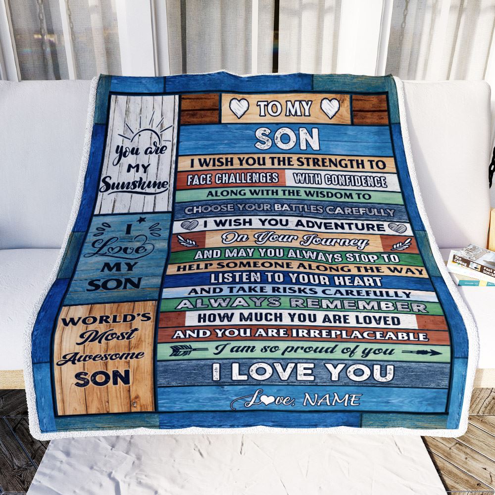 Personalized To My Son Blanket From Mom Dad Mother Wood I Am So Proud Of You I Love You Son Birthday Graduation Christmas Customized Fleece Throw Blanket | teecentury