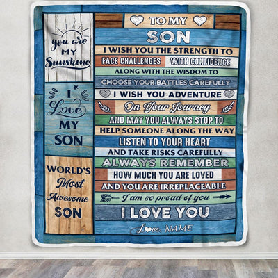 Personalized To My Son Blanket From Mom Dad Mother Wood I Am So Proud Of You I Love You Son Birthday Graduation Christmas Customized Fleece Throw Blanket | teecentury