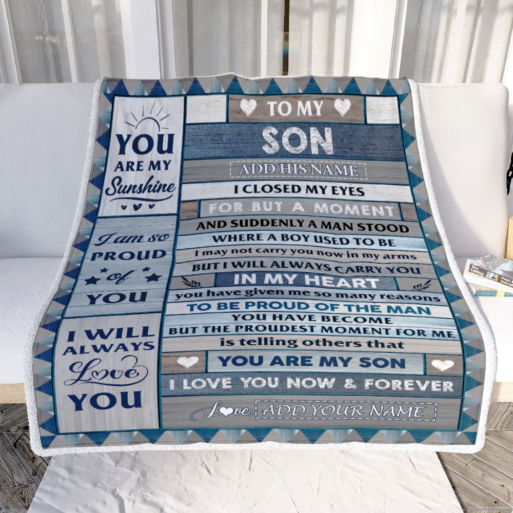 Personalized To My Son Blanket From Mom Dad Mother Wood I Closed My Eyes Gifts For Son Birthday Gifts Graduation Christmas Customized Fleece Throw Blanket | teecentury