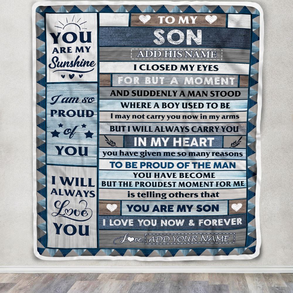 Personalized To My Son Blanket From Mom Dad Mother Wood I Closed My Eyes Gifts For Son Birthday Gifts Graduation Christmas Customized Fleece Throw Blanket | teecentury