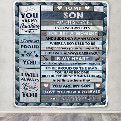 Personalized To My Son Blanket From Mom Dad Mother Wood I Closed My Eyes Gifts For Son Birthday Gifts Graduation Christmas Customized Fleece Throw Blanket | teecentury