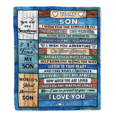 Personalized To My Son Blanket From Mom Dad Mother Wood Remember To Be Awesome Son Birthday Graduation Christmas Customized Fleece Throw Blanket | teecentury
