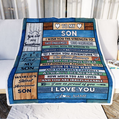 Personalized To My Son Blanket From Mom Dad Mother Wood Remember To Be Awesome Son Birthday Graduation Christmas Customized Fleece Throw Blanket | teecentury