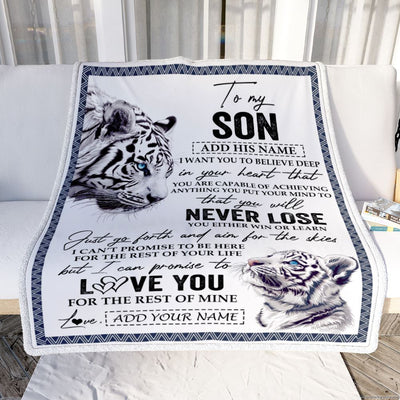 Personalized To My Son Blanket From Mom Dad Mother You Will Never Lose White Tiger Son Birthday Gifts Graduation Christmas Customized Fleece Throw Blanket | teecentury