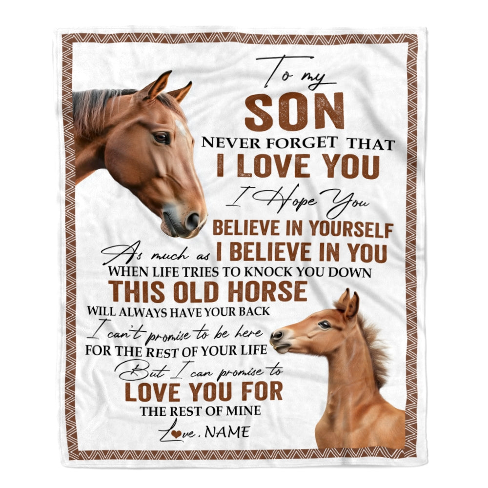 Personalized To My Son Blanket From Mom Dad This Old Horse Love You Son Birthday Graduation Christmas Customized Bed Fleece Throw Blanket | teecentury