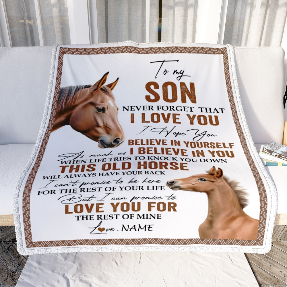 Personalized To My Son Blanket From Mom Dad This Old Horse Love You Son Birthday Graduation Christmas Customized Bed Fleece Throw Blanket | teecentury