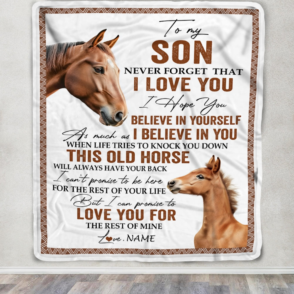 Personalized To My Son Blanket From Mom Dad This Old Horse Love You Son Birthday Graduation Christmas Customized Bed Fleece Throw Blanket | teecentury
