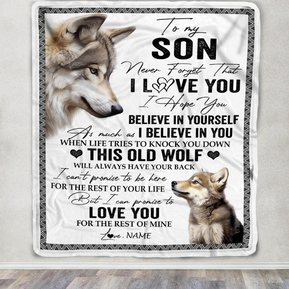 Personalized To My Son Blanket From Mom Dad This Old Wolf Love You Son Birthday Graduation Christmas Customized Fleece Blanket Blanket | Teecentury.com