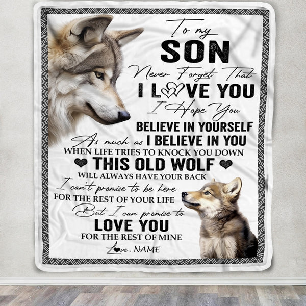 Personalized To My Son Blanket From Mom Dad This Old Wolf Love You Son Teecentury
