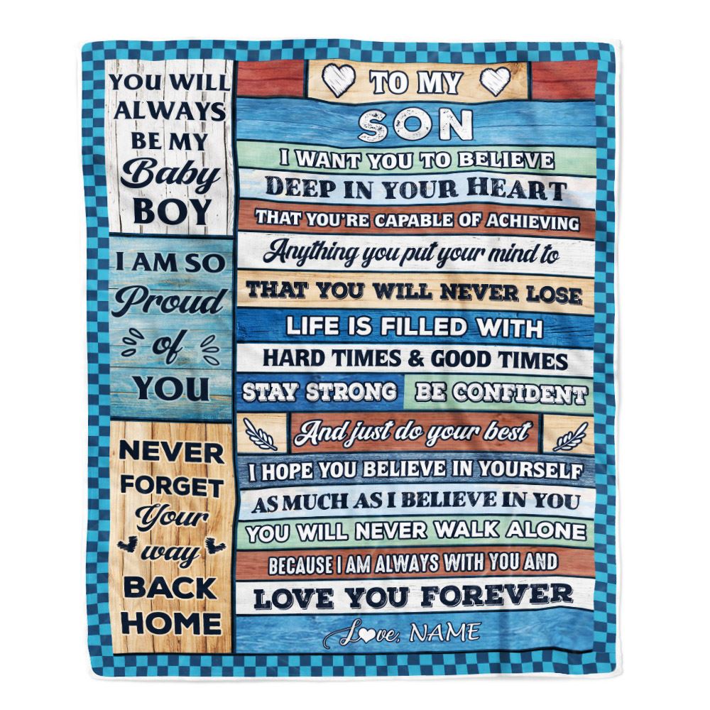 Personalized To My Son Blanket From Mom Dad Wood Gifts For Son Going To College Son Birthday Graduation Christmas Customized Gift Fleece Throw Blanket | teecentury