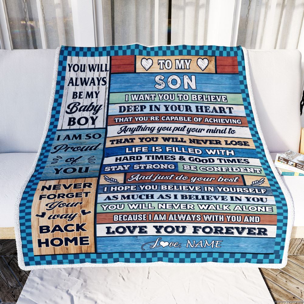Personalized To My Son Blanket From Mom Dad Wood Gifts For Son Going To College Son Birthday Graduation Christmas Customized Gift Fleece Throw Blanket | teecentury