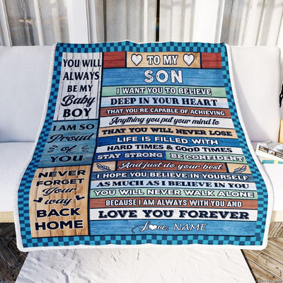 Personalized To My Son Blanket From Mom Dad Wood Gifts For Son Going To College Son Birthday Graduation Christmas Customized Gift Fleece Throw Blanket | teecentury