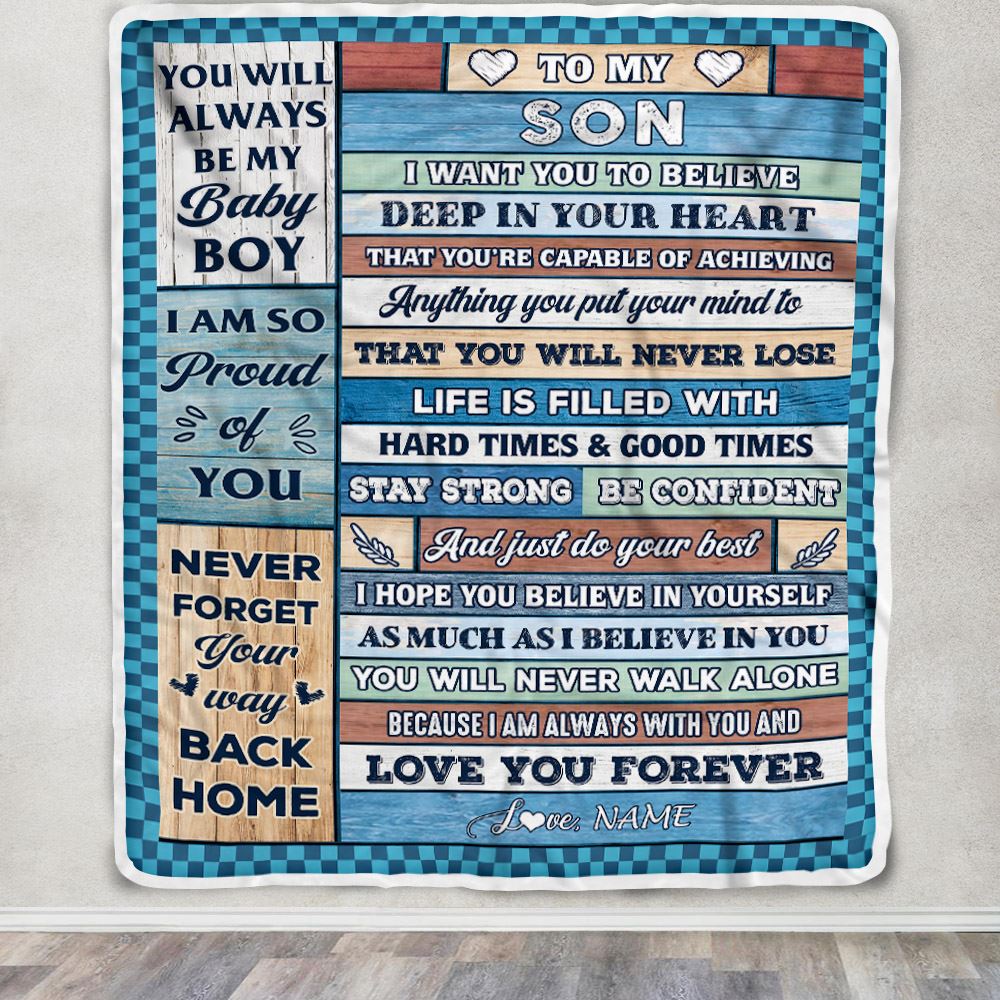 Personalized To My Son Blanket From Mom Dad Wood Gifts For Son Going To College Son Birthday Graduation Christmas Customized Gift Fleece Throw Blanket | teecentury
