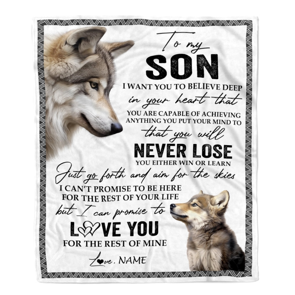 Personalized To My Son Blanket From Mom Dad You Will Never Lose Wolf Son Birthday Graduation Christmas Customized Bed Quilt Fleece Throw Blanket | teecentury