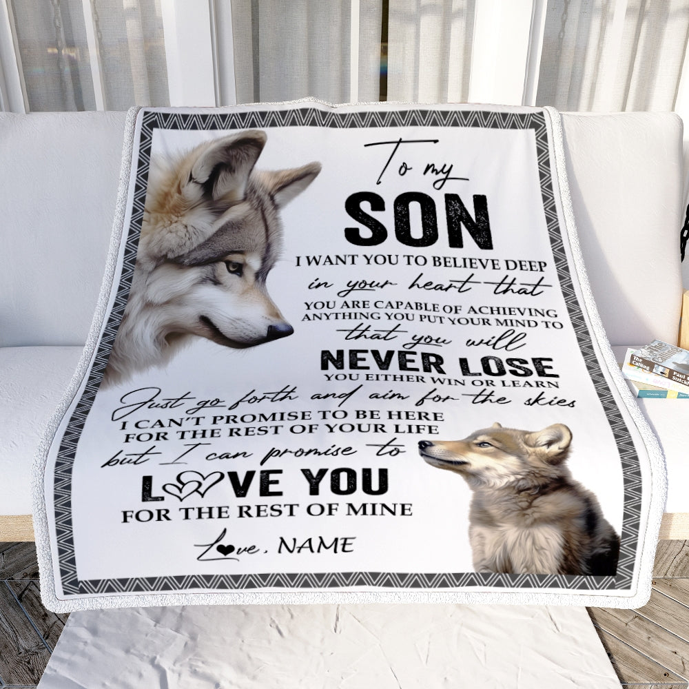 Personalized To My Son Blanket From Mom Dad You Will Never Lose Wolf Son Birthday Graduation Christmas Customized Bed Quilt Fleece Throw Blanket | teecentury