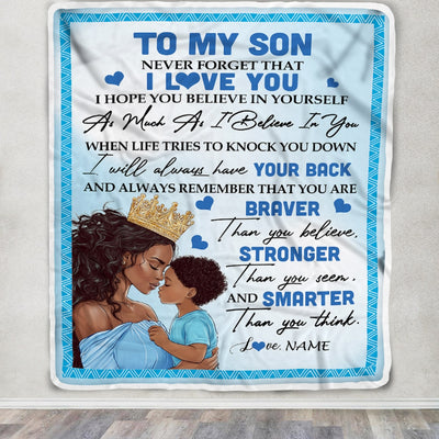 Personalized To My Son Blanket From Mom Mother African Black Women Never Foget That I Love You Son Birthday Graduation Christmas Customized Fleece Blanket | teecentury