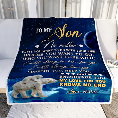 Personalized To My Son Blanket From Mom Mother Dad Father Polar Bear I Will Always Love You Son Birthday Graduation Christmas Customized Fleece Throw Blanket | teecentury
