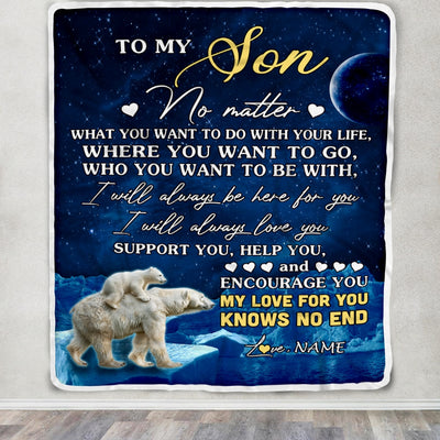 Personalized To My Son Blanket From Mom Mother Dad Father Polar Bear I Will Always Love You Son Birthday Graduation Christmas Customized Fleece Throw Blanket | teecentury