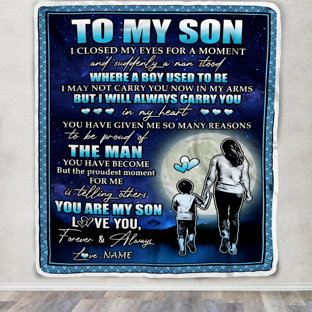 Personalized To My Son Blanket From Mom Mother I Closed My Eyes For A Moment Son Birthday Thanksgiving Graduation Christmas Customized Fleece Blanket | teecentury
