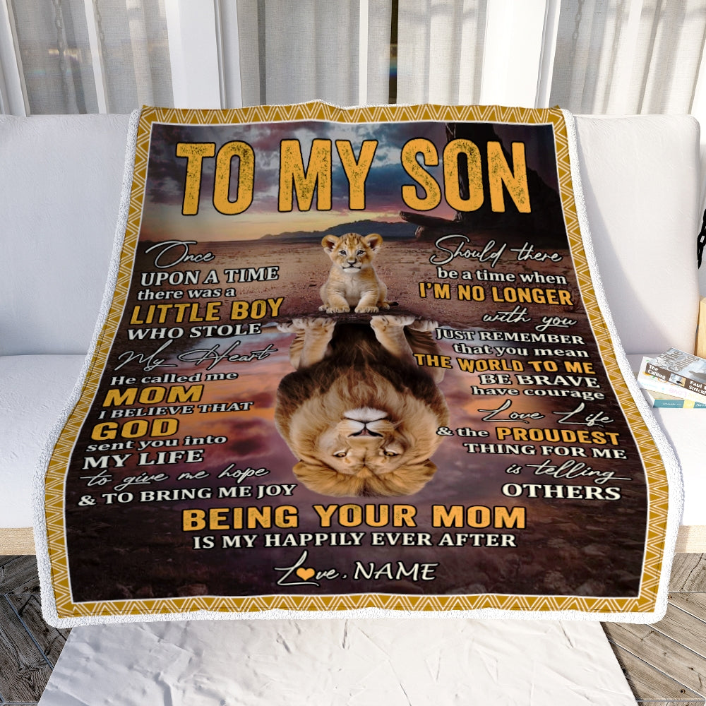 Personalized To My Son Blanket From Mom Mother Lion Being Your Mom Is My Happily Ever Son Birthday Graduation Christmas Customized Fleece Throw Blanket | teecentury