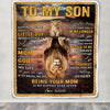 Personalized To My Son Blanket From Mom Mother Lion Being Your Mom Is My Happily Ever Son Birthday Graduation Christmas Customized Fleece Throw Blanket | teecentury