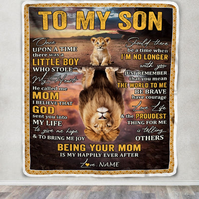 Personalized To My Son Blanket From Mom Mother Lion Being Your Mom Is My Happily Ever Son Birthday Graduation Christmas Customized Fleece Throw Blanket | teecentury