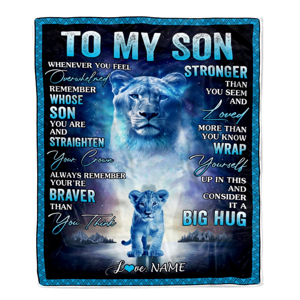 Personalized To My Son Blanket From Mom Mother Lion I Love You It A Big Hug Letter To My Son Birthday Graduation Christmas Customized Fleece Throw Blanket Blanket | Teecentury.com