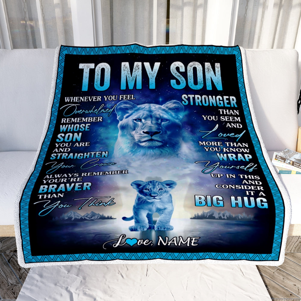 Personalized To My Son Blanket From Mom Mother Lion I Love You It A Big Hug Letter To My Son Birthday Graduation Christmas Customized Fleece Throw Blanket Blanket | Teecentury.com